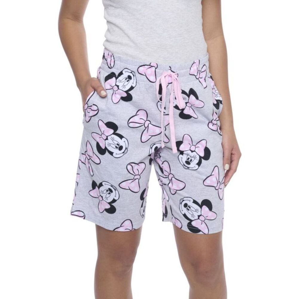 New Disney Minnie Mouse Women's Bermuda Pajama Shorts - Grey Lounge Sleepwear